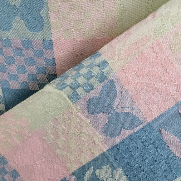 Nantucket Tablecloth Size 70x52 Oblong Spring Pastels Butterfly Patchwork Plaid - Picture 1 of 13